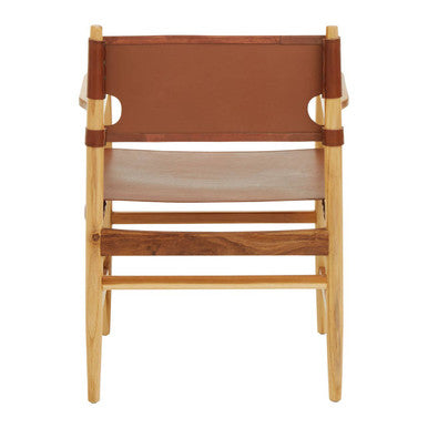 Kendari Antique Brown Leather and Teak Wood Chair