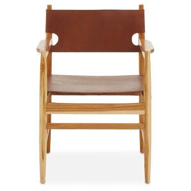 Kendari Antique Brown Leather and Teak Wood Chair