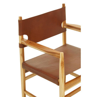 Kendari Antique Brown Leather and Teak Wood Chair