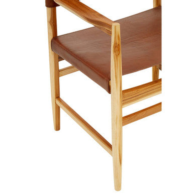 Kendari Antique Brown Leather and Teak Wood Chair