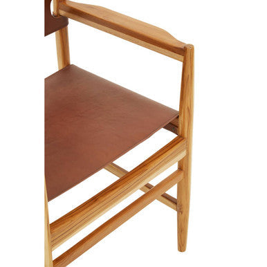 Kendari Antique Brown Leather and Teak Wood Chair