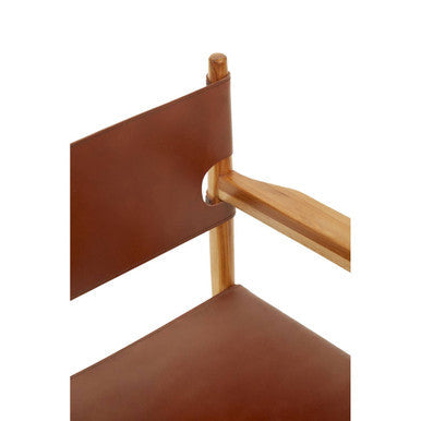 Kendari Antique Brown Leather and Teak Wood Chair