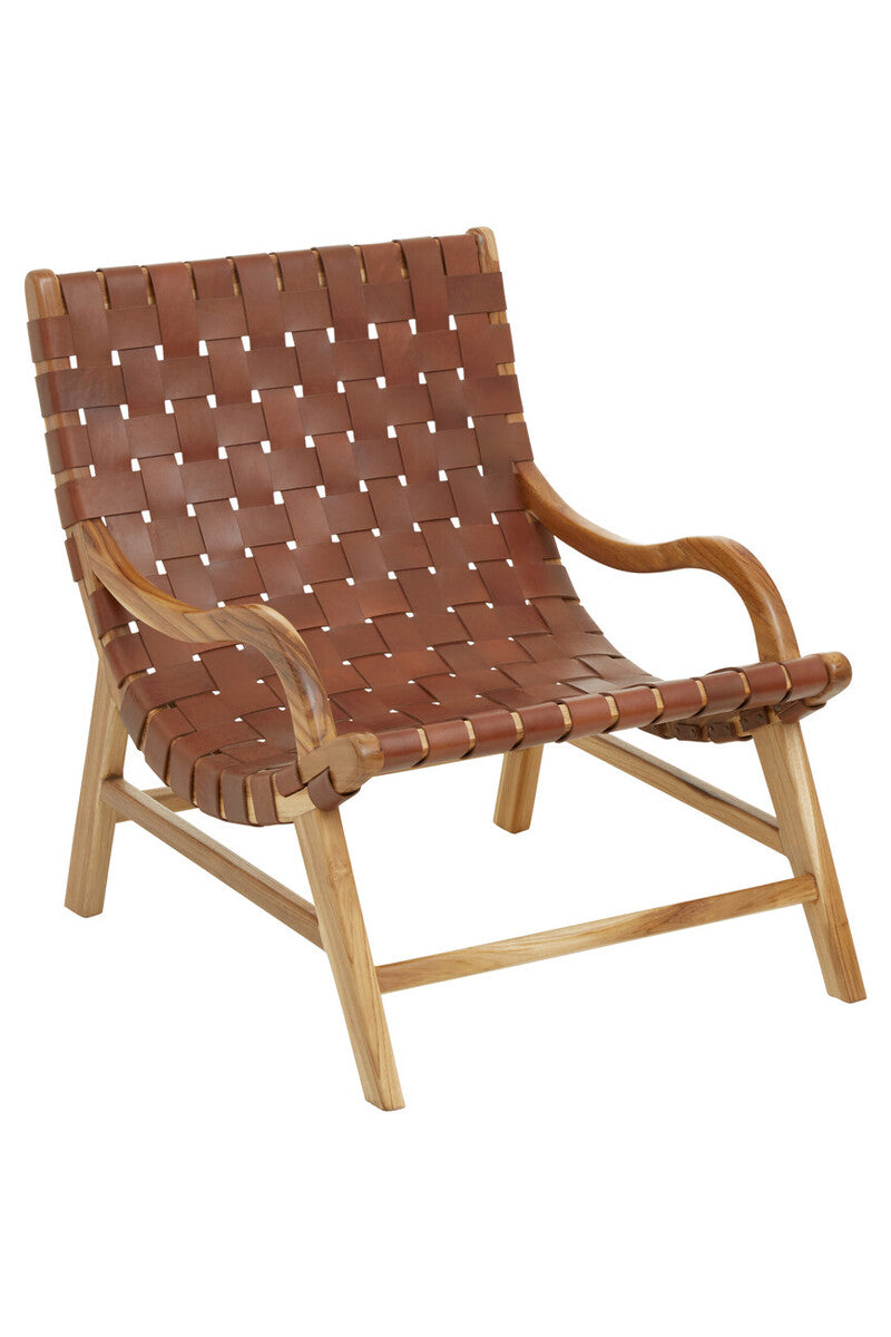 Kendari Brown Woven Leather and Teak Wood Chair