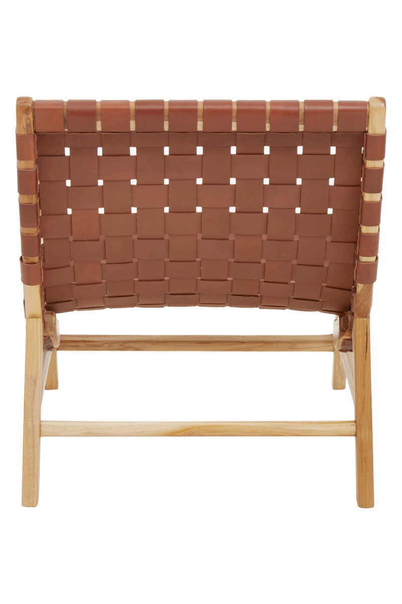 Kendari Brown Woven Leather and Teak Wood Chair