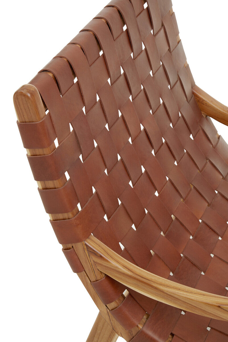 Kendari Brown Woven Leather and Teak Wood Chair