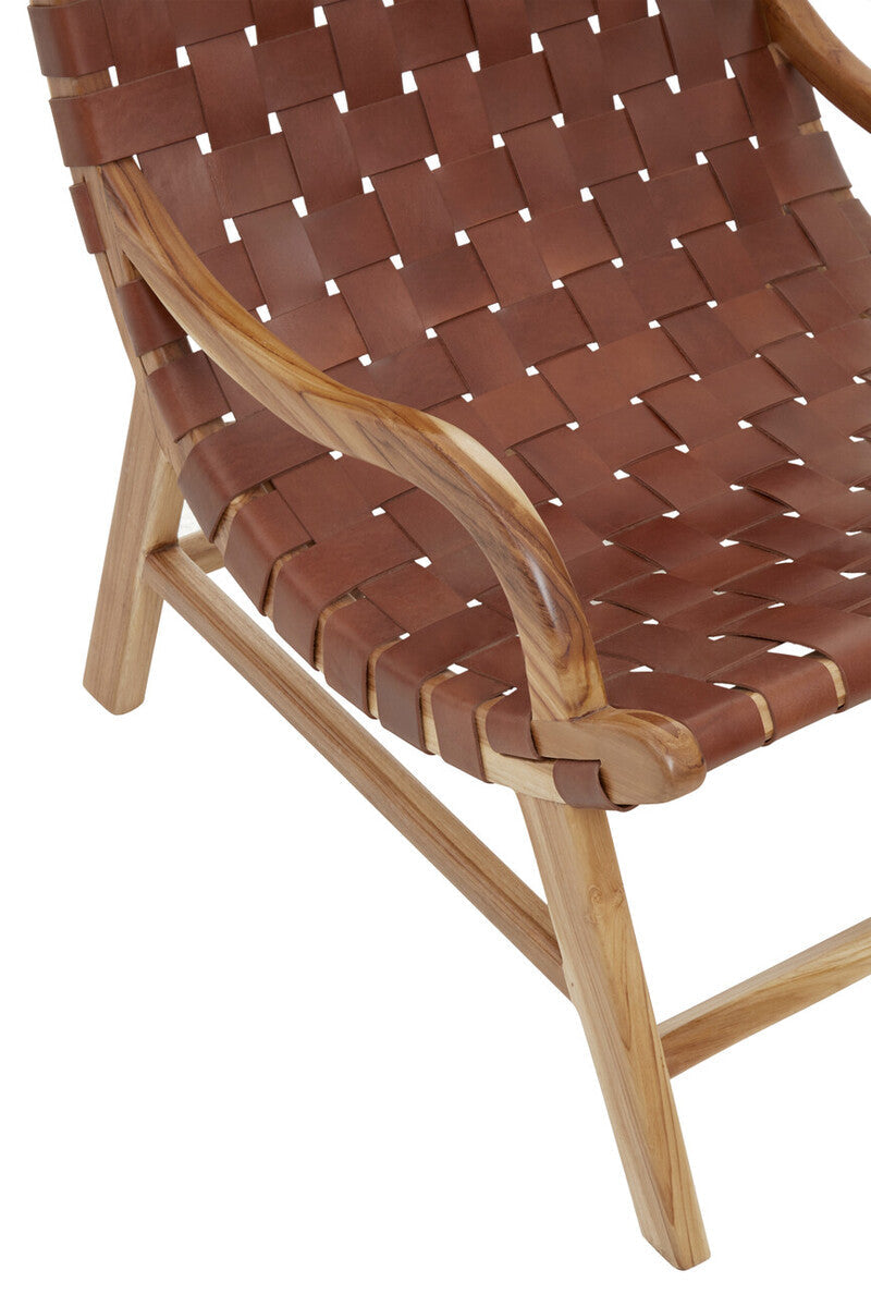 Kendari Brown Woven Leather and Teak Wood Chair