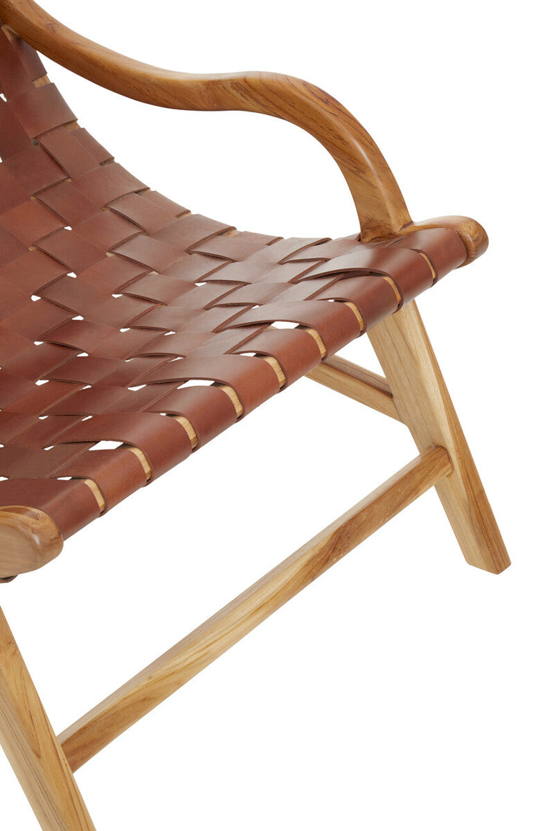 Kendari Brown Woven Leather and Teak Wood Chair