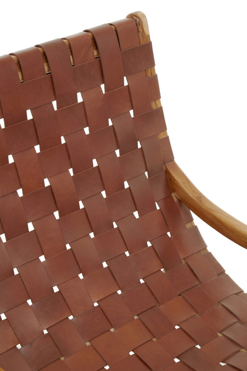Kendari Brown Woven Leather and Teak Wood Chair
