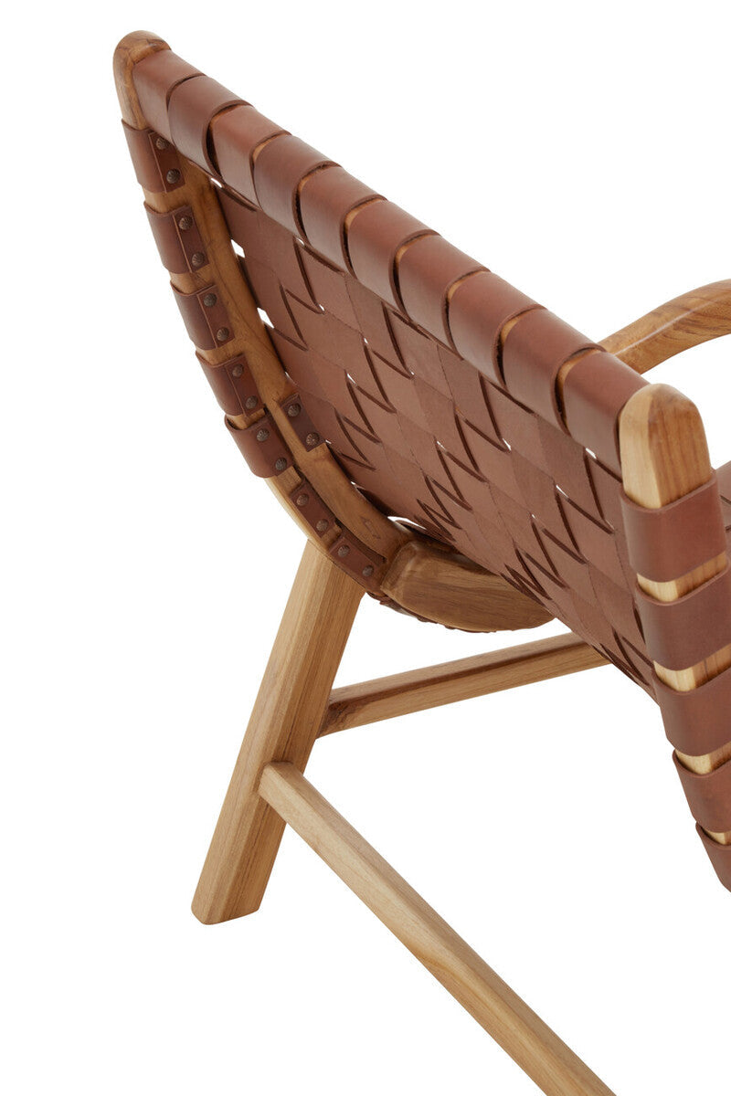 Kendari Brown Woven Leather and Teak Wood Chair