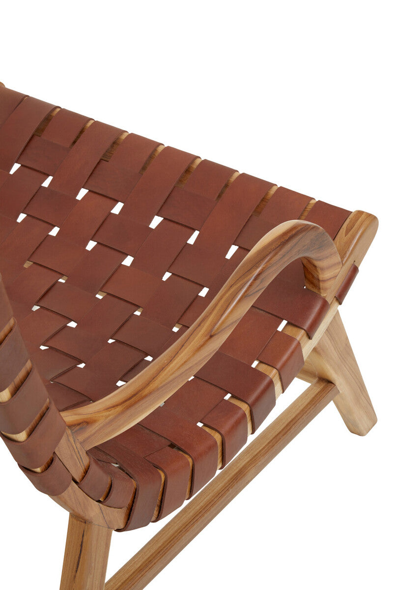 Kendari Brown Woven Leather and Teak Wood Chair