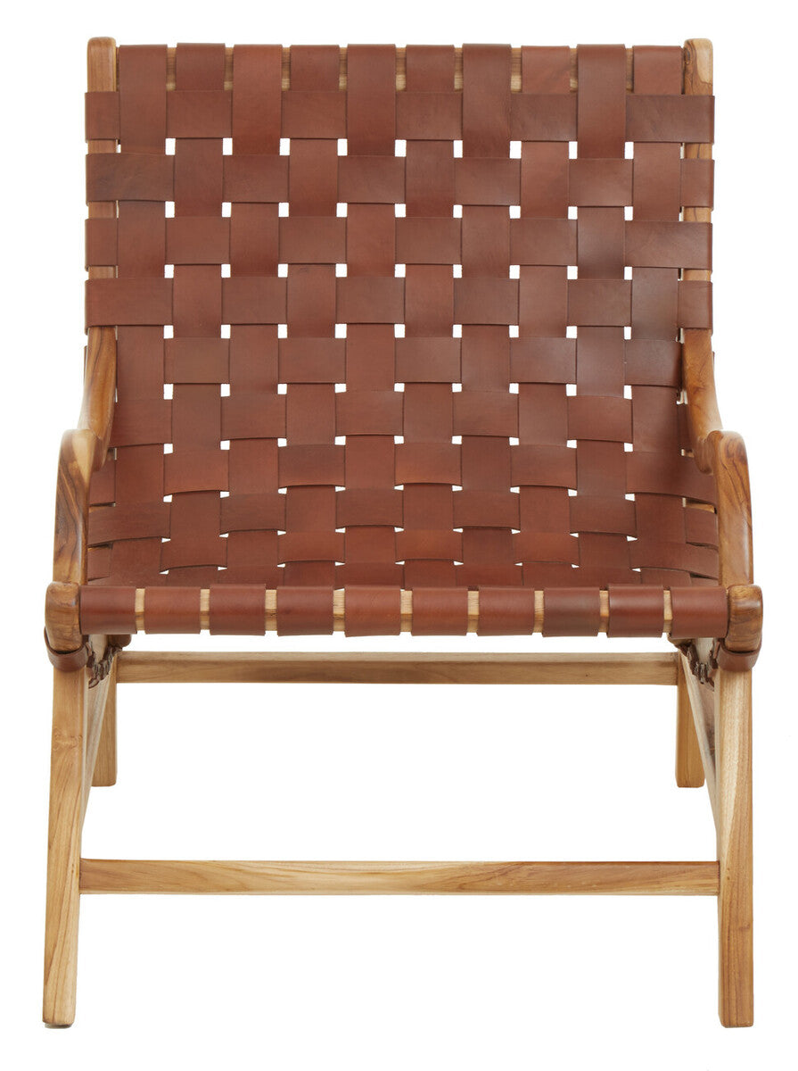 Kendari Brown Woven Leather and Teak Wood Chair
