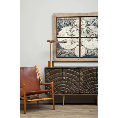 Kendari Antique Brown Leather and Teak Wood Modern Sling Chair