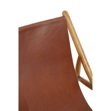 Kendari Antique Brown Leather and Teak Wood Modern Sling Chair