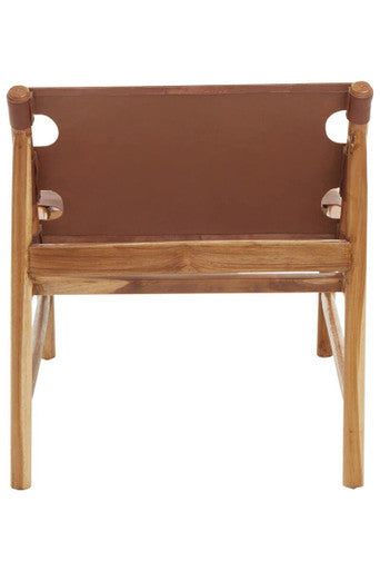 Kendari Antique Brown Leather and Teak Wood Sling Chair