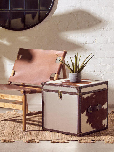 Kendari Antique Brown Leather and Teak Wood Sling Chair