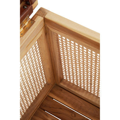 Kendari Natural Rattan and Antique Brown Leather Storage Box Side Table