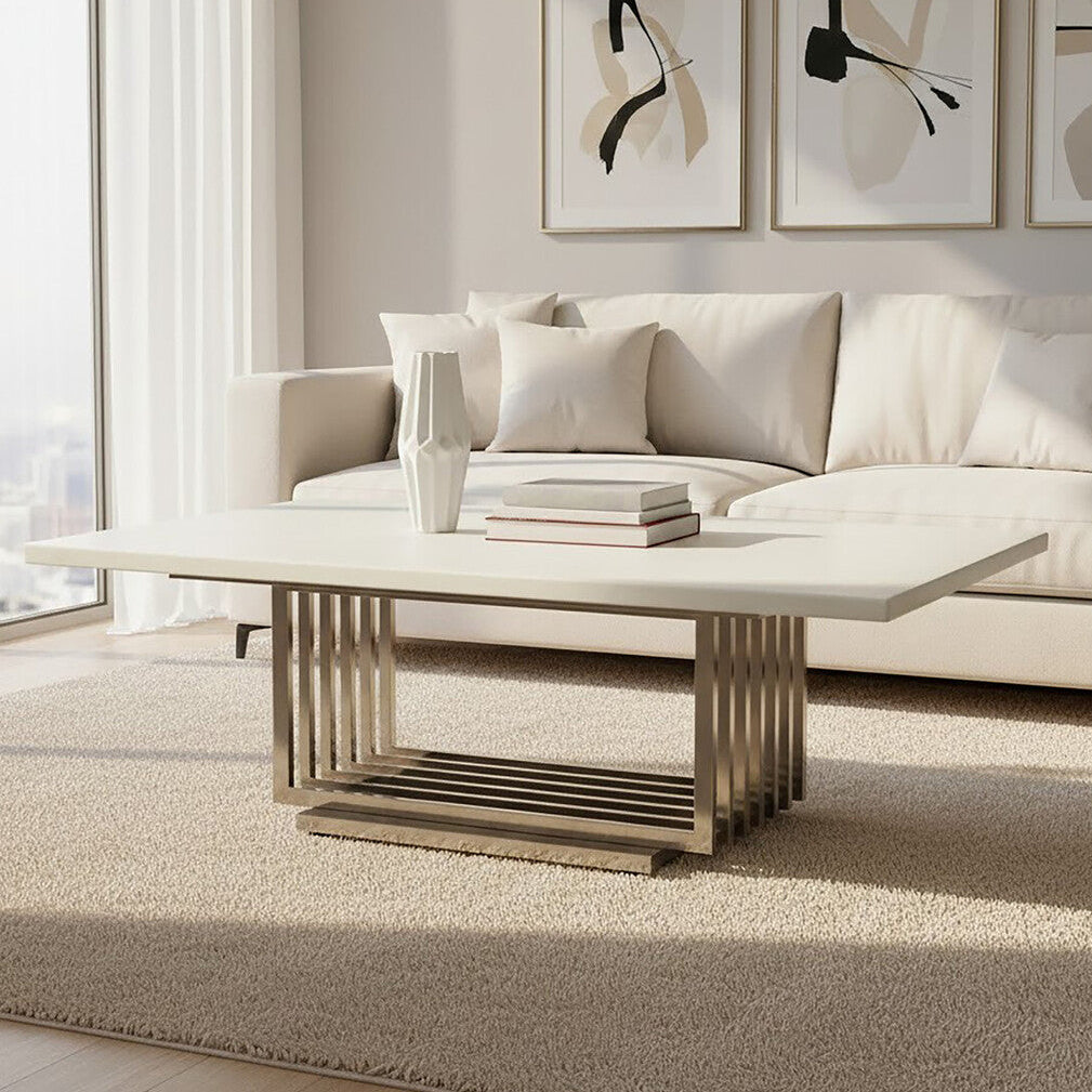 Moda Ivory Marble Effect Coffee Table with Silver Finish Base