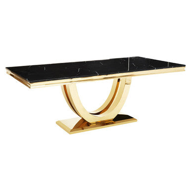Moda Black Marble Effect Rectangular Dining Table with Gold Finish Base