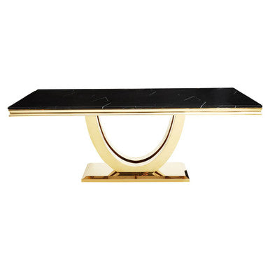 Moda Black Marble Effect Rectangular Dining Table with Gold Finish Base
