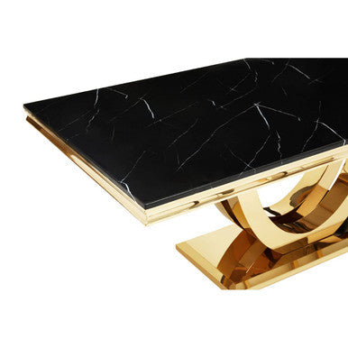 Moda Black Marble Effect Rectangular Dining Table with Gold Finish Base