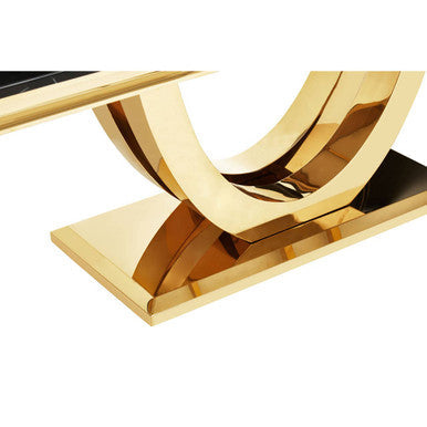 Moda Black Marble Effect Rectangular Dining Table with Gold Finish Base