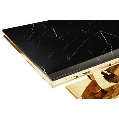 Moda Black Marble Effect Rectangular Dining Table with Gold Finish Base