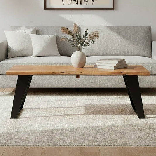 Acacia Wood Top Coffee Table with Black Iron Legs