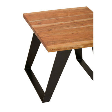 Brown Acacia Wood Top Side Table with Black Metal Legs | Surax