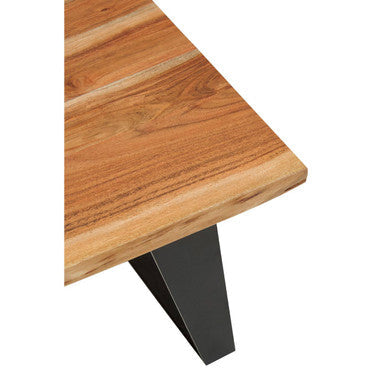 Brown Acacia Wood Top Side Table with Black Metal Legs | Surax