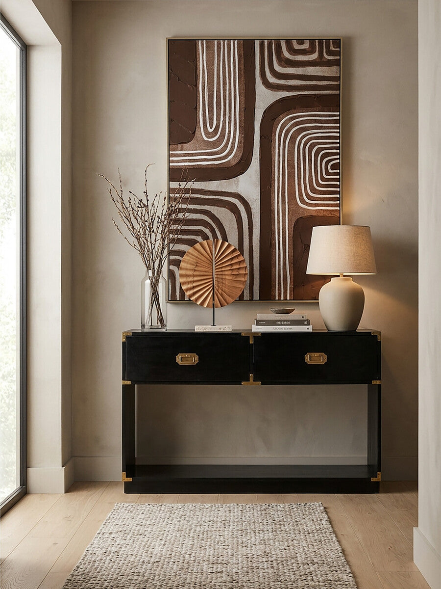 Sarter Black Mango Wood 2 Drawer Console Table
