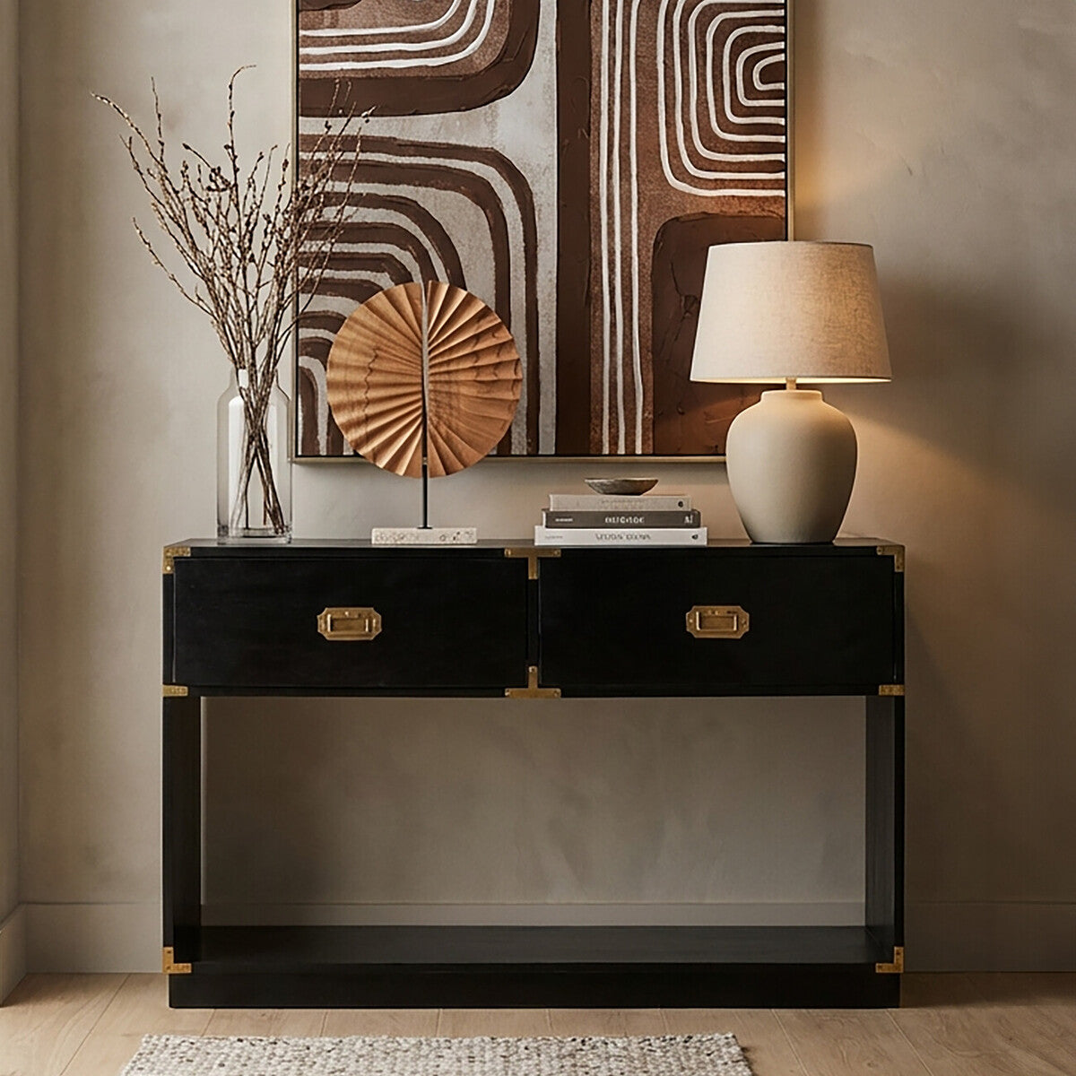 Sarter Black Mango Wood 2 Drawer Console Table