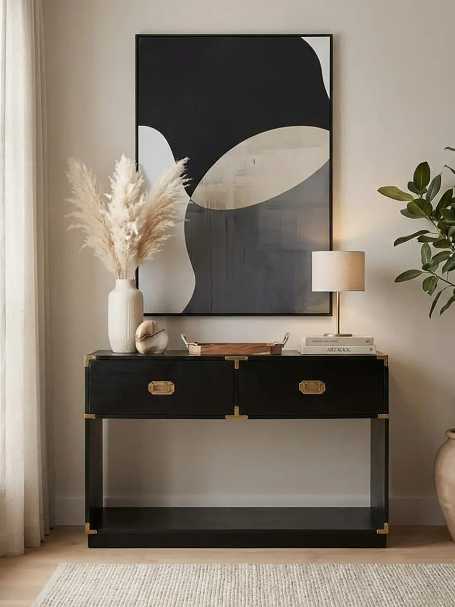 Sarter Black Mango Wood 2 Drawer Console Table