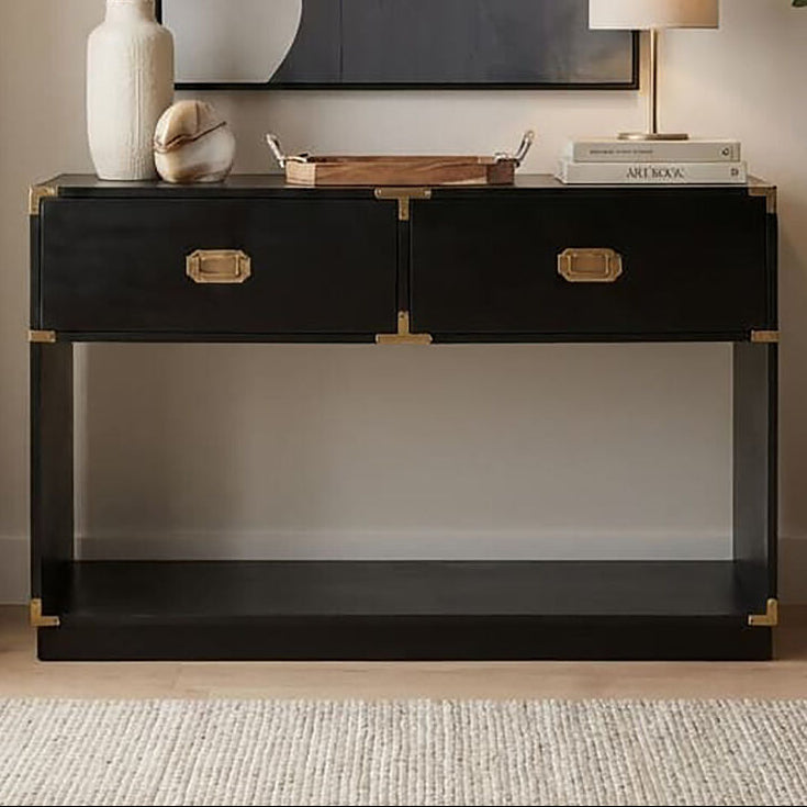 Sarter Black Mango Wood 2 Drawer Console Table