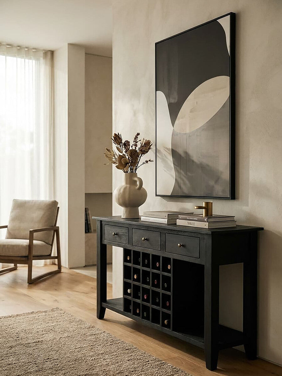 Fusion Black Mango Wood Console Table with Wine Storage