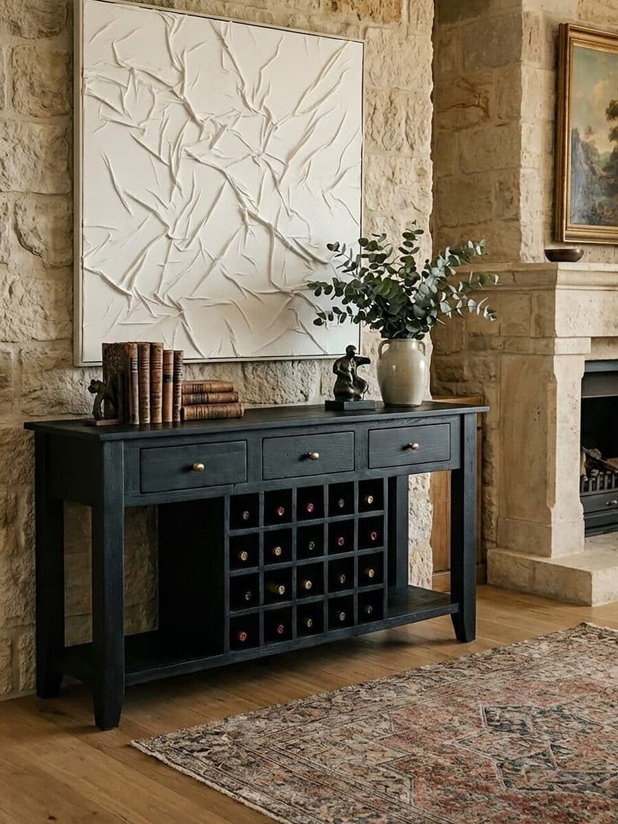 Fusion Black Mango Wood Console Table with Wine Storage