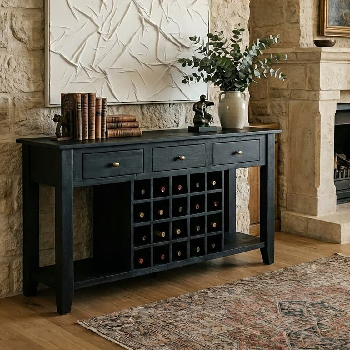 Fusion Black Mango Wood Console Table with Wine Storage