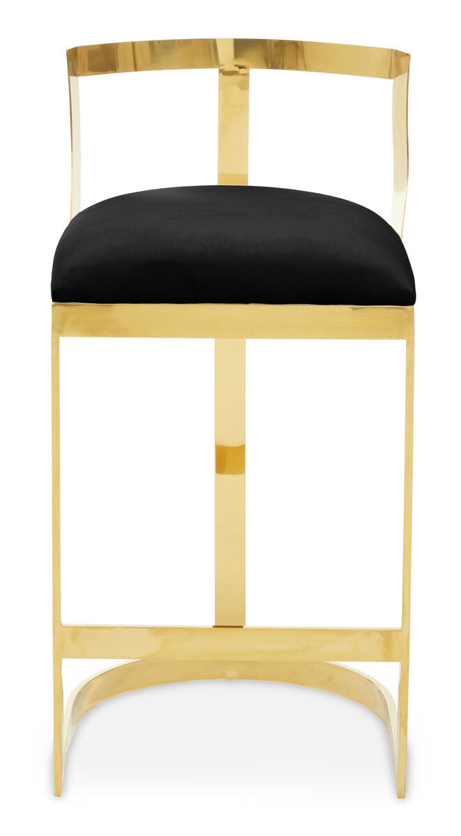 Azalea Black Velvet Bar Chair with Gold Finish Base