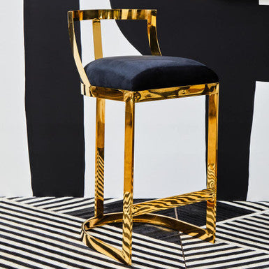 Azalea Black Velvet Bar Chair with Gold Finish Base