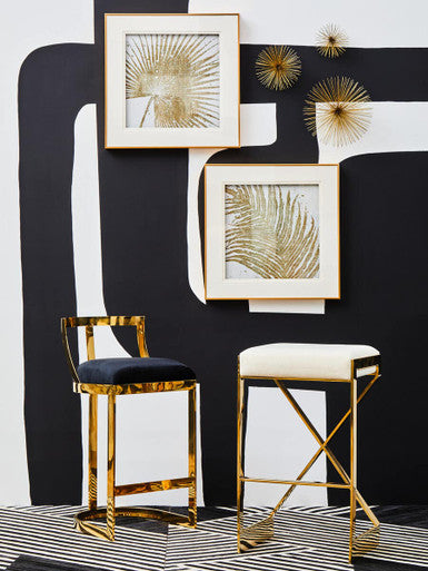 Azalea Black Velvet Bar Chair with Gold Finish Base