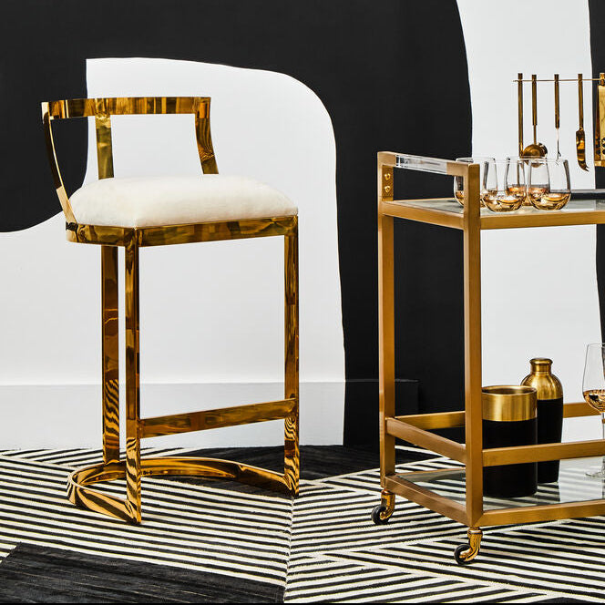 Azalea Ivory Velvet Bar Chair with Gold Finish Frame
