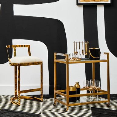 Azalea Ivory Velvet Bar Chair with Gold Finish Frame
