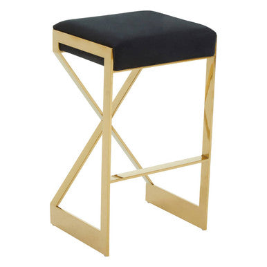 Azalea Black Velvet Bar Chair with Gold Finish Frame
