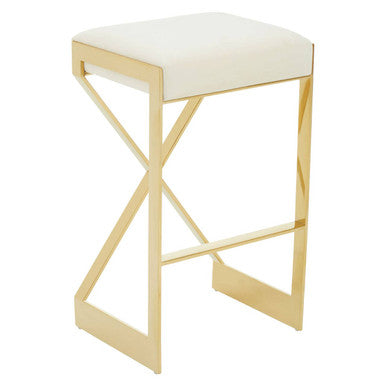 Azalea Ivory Velvet Bar Stool with Gold Finish Base