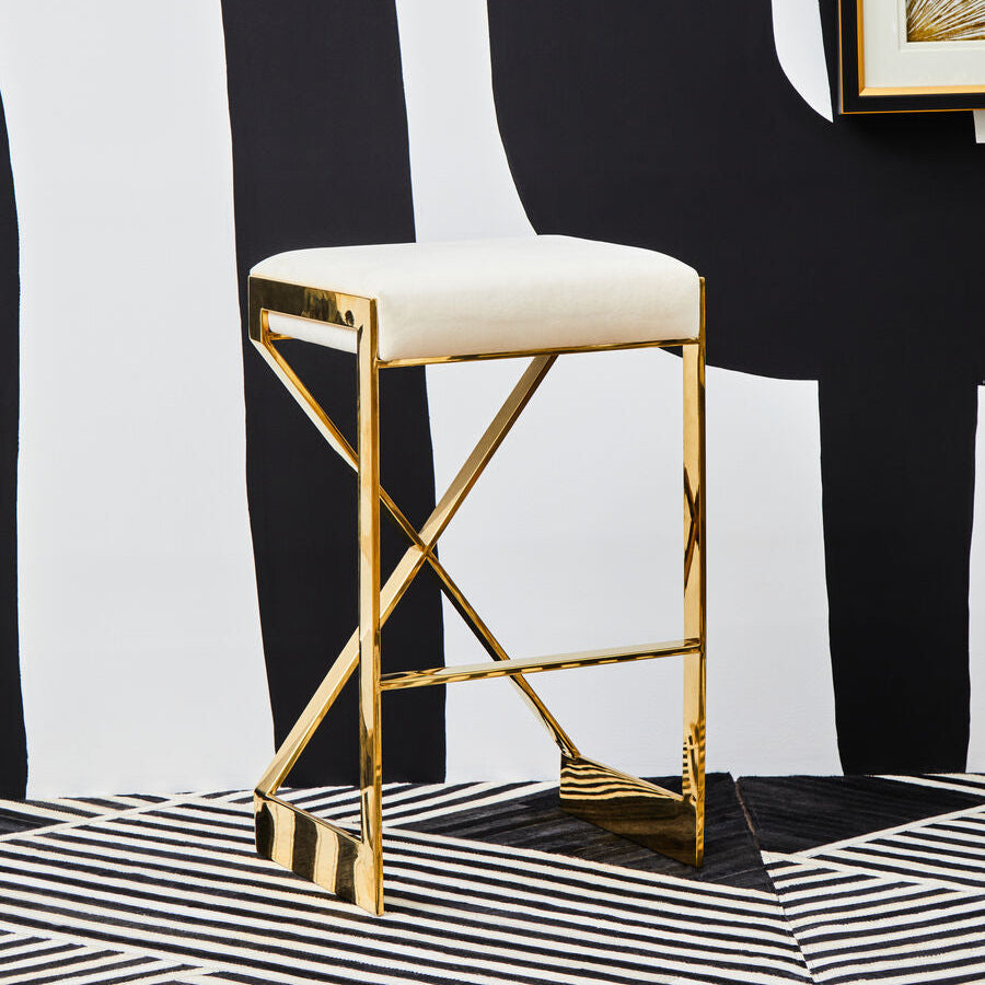 Azalea Ivory Velvet Bar Stool with Gold Finish Base