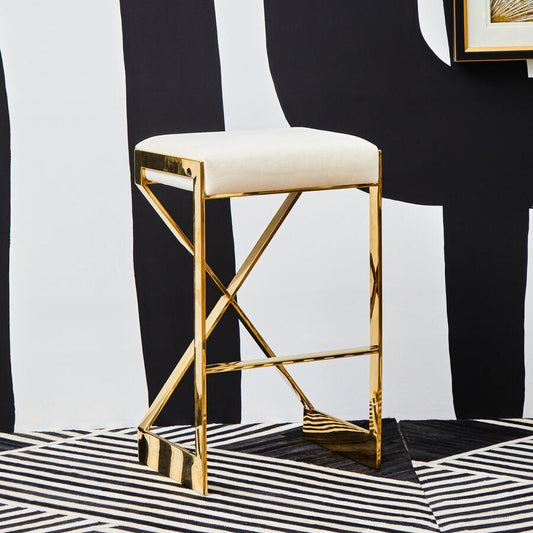 Azalea Ivory Velvet Bar Stool with Gold Finish Base