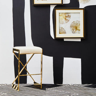 Azalea Ivory Velvet Bar Stool with Gold Finish Base