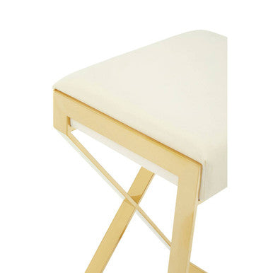 Azalea Ivory Velvet Bar Stool with Gold Finish Base
