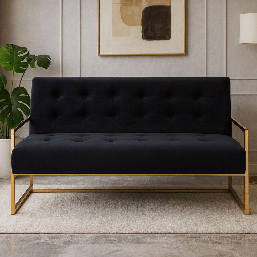 Azalea Black Velvet 2 Seater Sofa with Gold Finish Frame