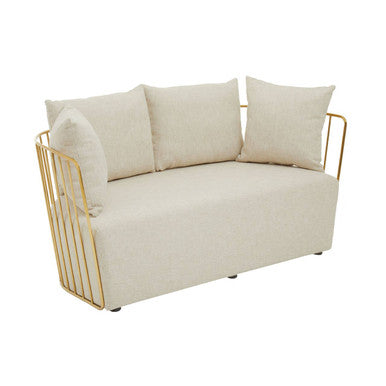 Azalea Natural Fabric 2 Seater Sofa with Gold Finish Frame