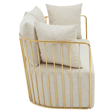 Azalea Natural Fabric 2 Seater Sofa with Gold Finish Frame